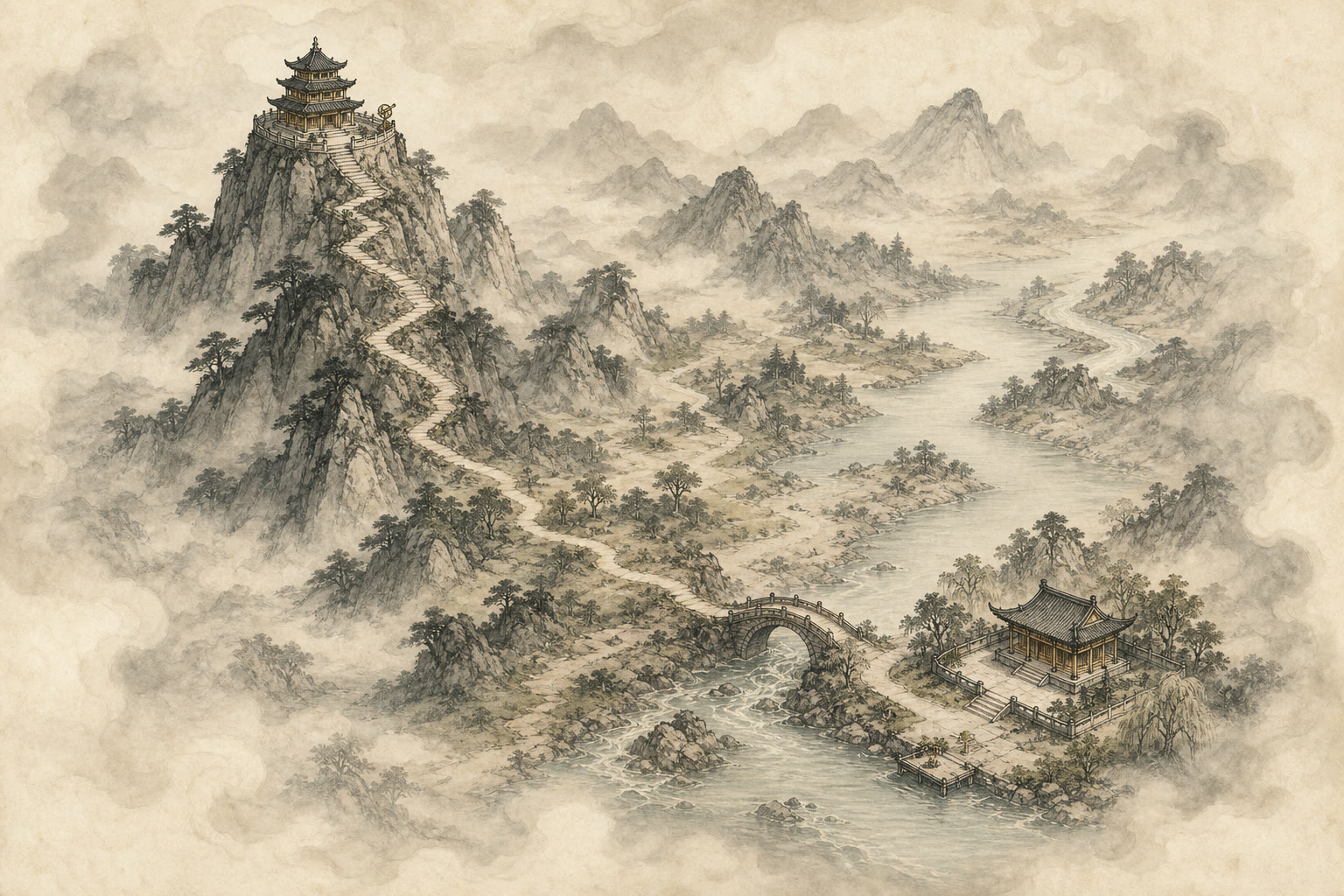 水墨山河大地圖